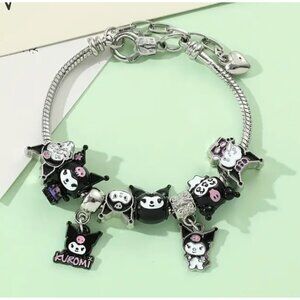 Kuromi Charm Bracelet Inspired Black & Silver Beaded Bracelet Edgy Jewelry Gift